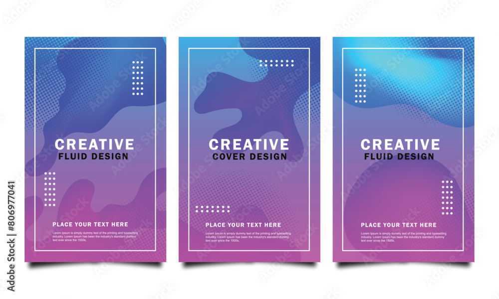 Poster set of trendy gradient cover design abstract background template with dynamic soft colourful and wav