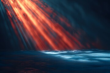 Naklejka premium Mystical Red Light Rays Illuminating a Dark Blue Landscape