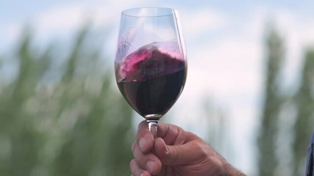 Copa de vino blanco en movimiento