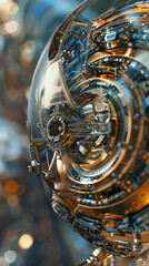 Craft a close-up image merging futuristic technologies inspired by classic literature