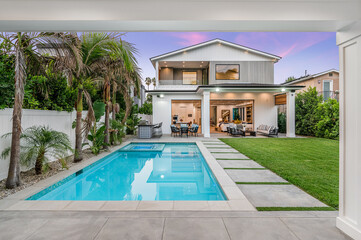 Exterior view of a contemporary new home in Los Angeles.