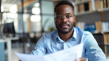 Obraz premium focused hr executive analyzing reports professional corporate portrait with positive expression