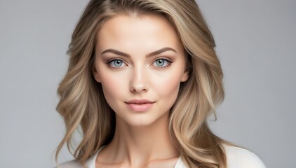 Fototapeta premium attractive beautiful caucasian female model studio portrait on plain white background from Generative AI