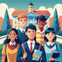 Obraz premium college students flat vector illustration artwork