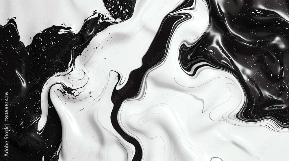 Poster black and white liquid wallpaper with swirling patterns and textures, creating a mesmerizing and flu