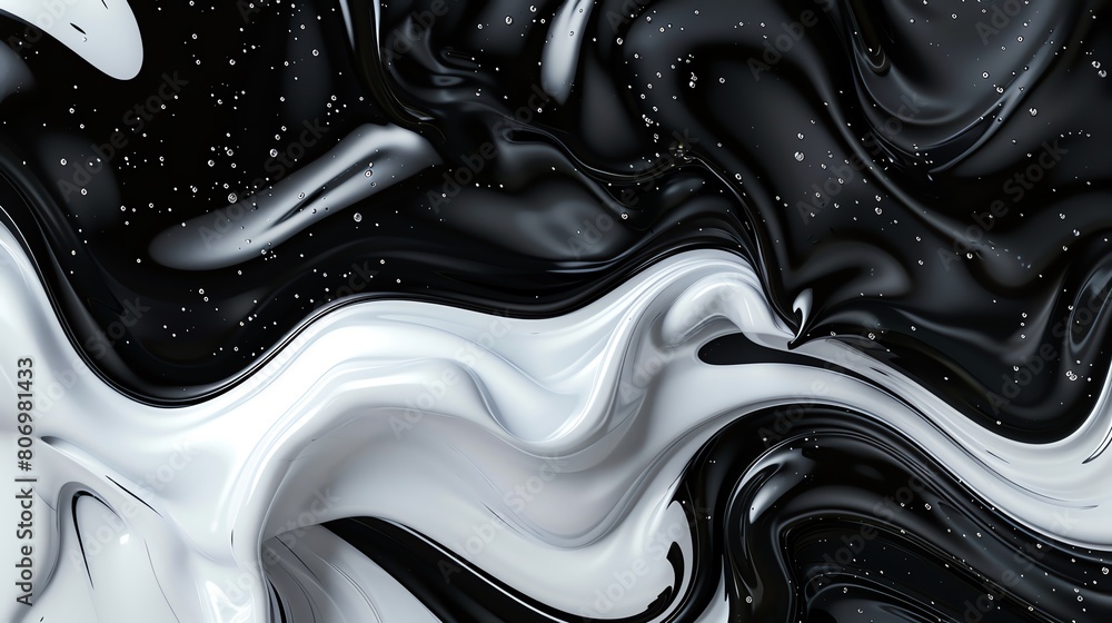 Poster black and white liquid wallpaper with swirling patterns and textures, creating a mesmerizing and flu