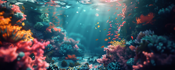 Fototapeta na wymiar Dive into the surreal beauty of underwater worlds through minimalist designs