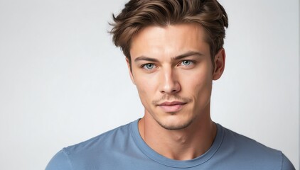 Obraz premium handsome charming caucasian male model studio portrait on plain white background from Generative AI