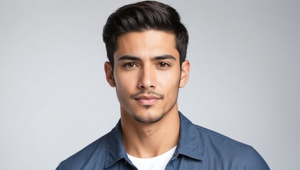 handsome charming hispanic male model studio portrait on plain white background from Generative AI