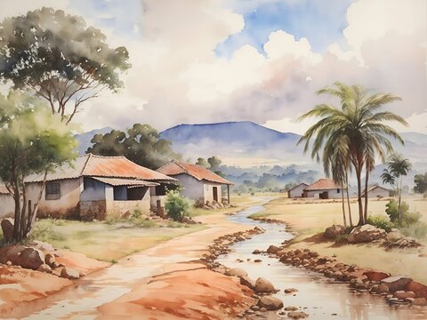 Huambo Angola Country Landscape Illustration Art