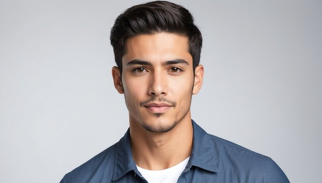 handsome charming hispanic male model studio portrait on plain white background from Generative AI