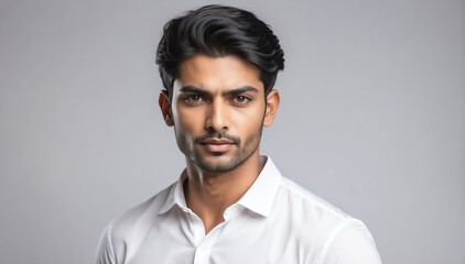 Fototapeta premium handsome charming indian male model studio portrait on plain white background from Generative AI