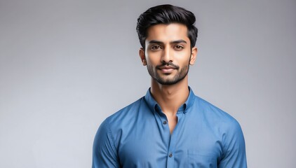 Obraz premium handsome charming indian male model studio portrait on plain white background from Generative AI