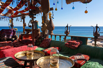 Sharm El-Sheikh, Egypt: vintage cafe in Arabian style sea view