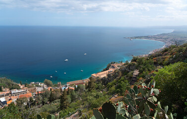 Taormina sea aerial view, Messina, Italy, Sicily