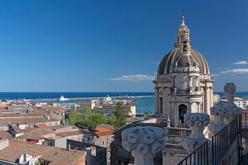 Catania Cathedral church sea landscape view, Sicily, Italy