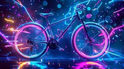 Fototapeta premium Bicycle's intricate frame highlighted by a halo of colorful, ethereal lights.
