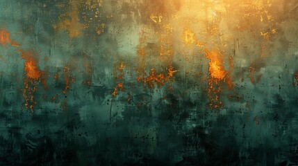 Painting abstract background. Retro, nostalgic, golden brushstrokes. Textured background. Oil on canvas. Abstract art. Geometries, greens, grays, wallpaper, posters, cards, murals, rugs, hangings,
