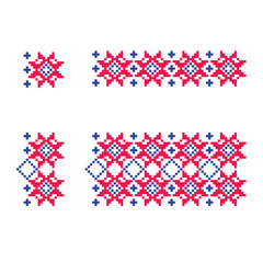 national floral pixel geometric ornament, decorative border with flower symbol
