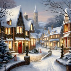 Winter in the village. Christmas and new year concept. 3d rendering