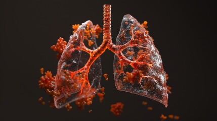 3D illustration of a pair of human lungs with the bronchial tree - obrazy, fototapety, plakaty
