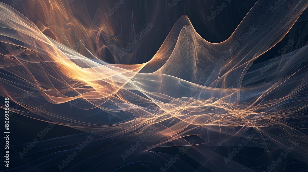Poster abstract composition with transparent layers and interstellar tones, featuring a circular object, a 