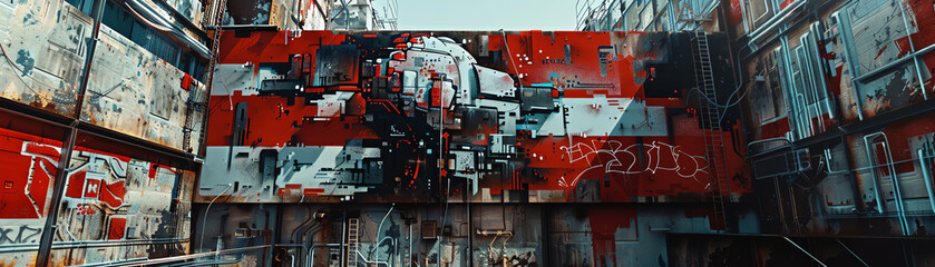 Infuse a futuristic urban setting with rebellious street art motifs