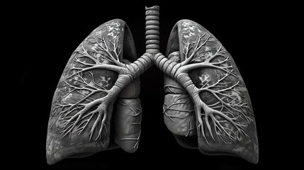 3D rendering of human lungs with detailed anatomy.