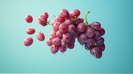 Conceptual art poster depicting grape segments in a levitating, orderly fashion with a crisp, minimalist background - obrazy, fototapety, plakaty