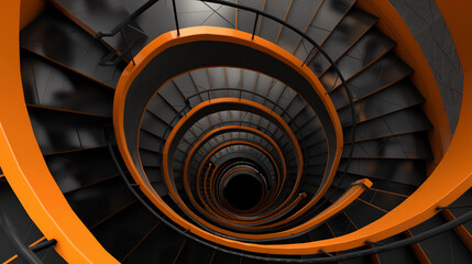 Futuristic Orange and Black Spiral Staircase