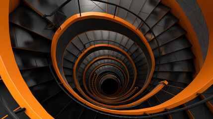 Fototapeta premium Futuristic Orange and Black Spiral Staircase