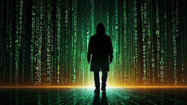 binary code background Binary Code Hacker Silhouette