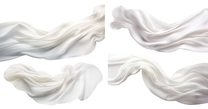 Set of floating white fabrics, cut out