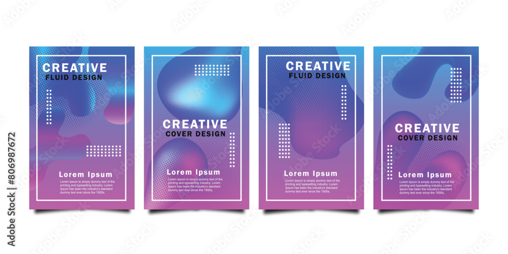 Poster set of trendy gradient cover design abstract background template with dynamic soft colorful and wavy