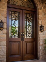 Experience the allure of craftsmanship, with a rich brown automatic wooden entry door, exuding timeless elegance and artisanal craftsmanship.