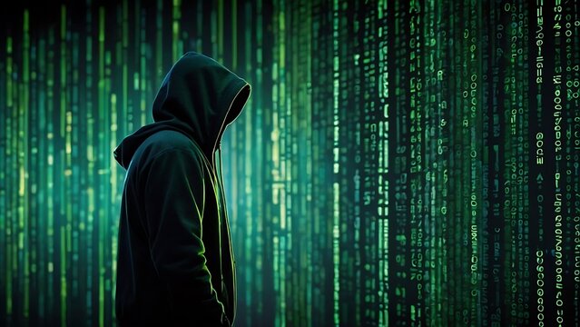 binary code background Binary Code Hacker Silhouette