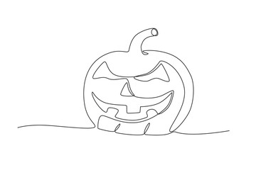 One continuous line drawing of Halloween pumpkin. Minimalism concept one line draw graphic design vector illustration
