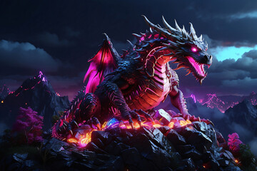 Mighty dragons guard treasures on top of mountains