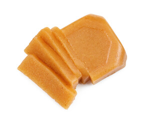 Delicious sweet quince paste and isolated on white, top view