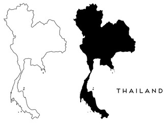 Thailand map outlined and black vector set