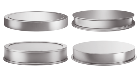 Set of shiny silver round pedestal displays, cut out