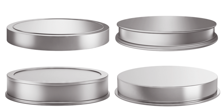 Set of shiny silver round pedestal displays, cut out