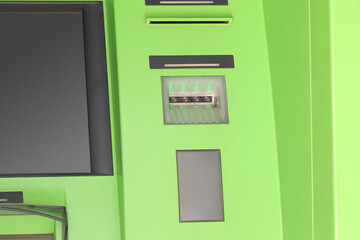 Modern automated cash machine with screen outdoors
