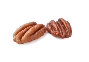 Two tasty pecan nuts isolated on white