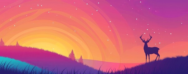 Fototapeta premium cartoon deer on a rainbow background.