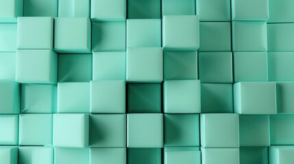 Gradient teal cubes on a soft green block background, designed for a tranquil, calming environment.