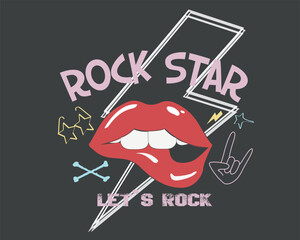 rock star art design rock and roll red lips thunder metalica sexy party 