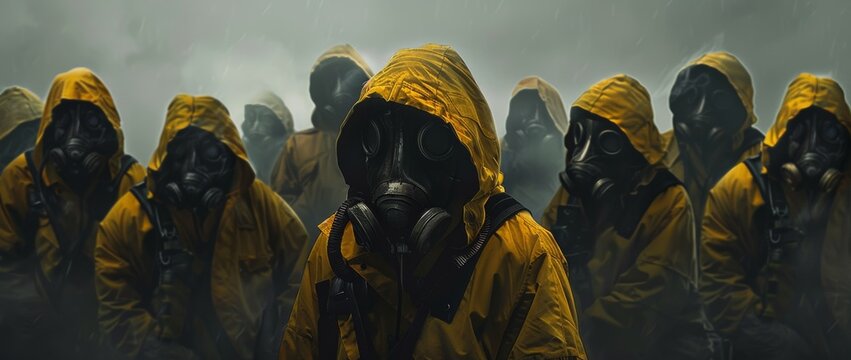 people in protective gas mask suits