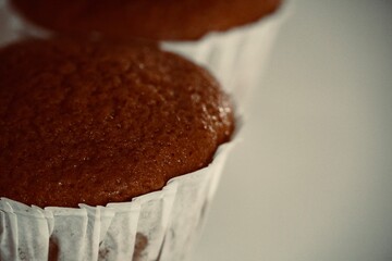 Homemade vegan cupcakes up close. Ketogenic, sugar-free, dairy-free and gluten-free diet. Healthy breakfast.