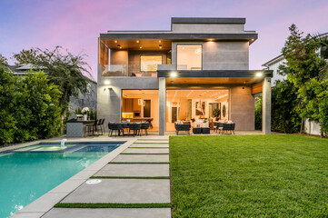 Exterior shot of a Modern New Construction Home in Los Angeles.